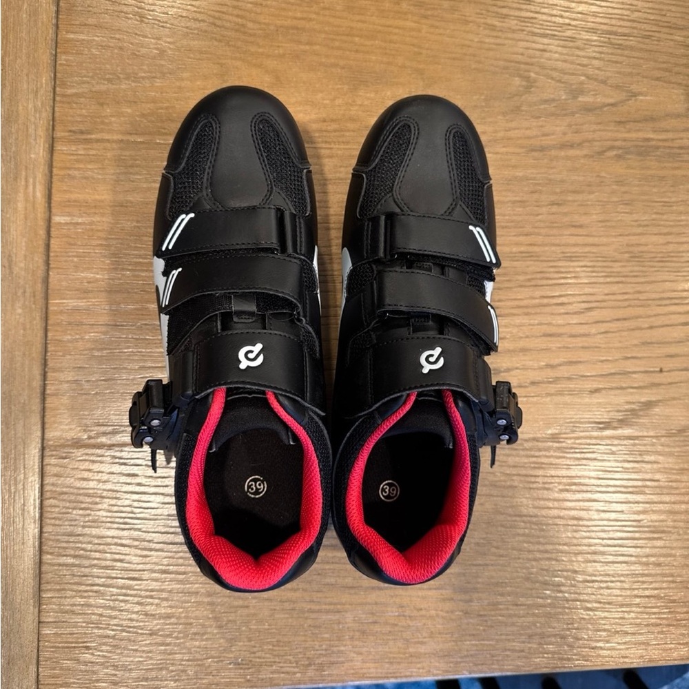 Peloton Black and Red Cycling Sneakers with Velcro Straps